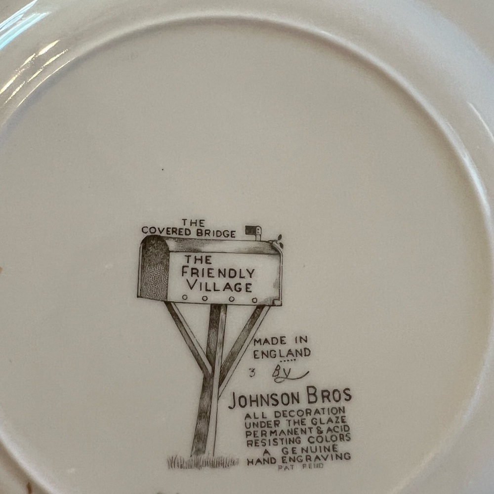 vintage friendly villagejohnson bros made in england covered bridge floral plate - Picture 3 of 3